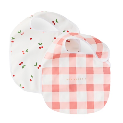 Нагрудный фартук на липучке 2 штуки Happy Baby 16018 checkered pattern and cherry 1